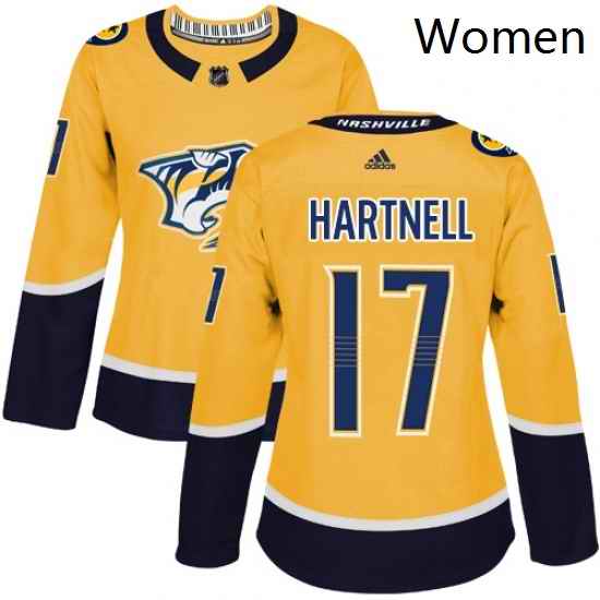 Womens Adidas Nashville Predators 17 Scott Hartnell Authentic Gold Home NHL Jersey
